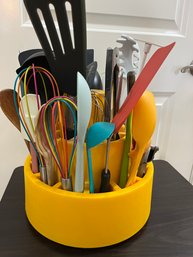 Fabulous Loaded Mid Century Modern Yellow Utensil Caddy - K1