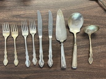 Sterling Silver Forks & Knives With Sterling Silver Serving Utensils - B9
