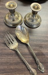 Deep Silver Holmes & Edwards Serving Utensils And Weighted Sterling Silver Candle Holders By Columbia - B10