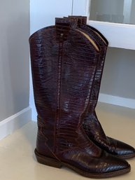 Vintage Joan & David Handmade In Italy Leather(croc)cowboy Boots