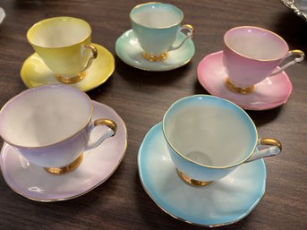 5 Queen Anne Pastel Bone China England Tea Cups & Saucers - B13