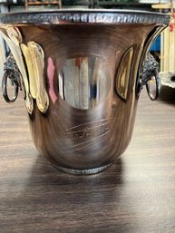 Silver Plate Lion Head Wine/Champagne Cooler Bucket And 2 Glasses With Etching From France - B14