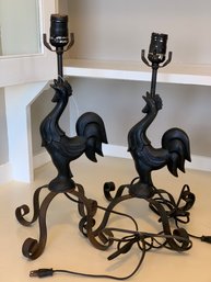 Vintage Metal/cast Iron Rooster Lamps