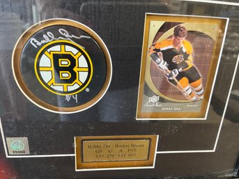 Bobby Orr Autographed Puck & Upper Deck Sweet Shot Hockey Card W/ COA In Black Frame - B