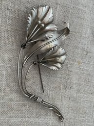 Large Antique Art Nouveau Sterling Silver Flower Brooch