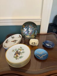 #106 Lot Of 12 Bird China & Enamel Dishes