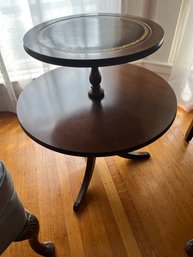 Leather Top 2 Tiered Pedestal Table With Claw Feet - Lv2