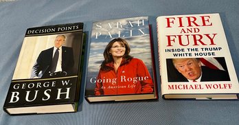 3 Book Lot: Fire And Fury Inside The Trump White House, Sarah Palin Going Rogue And Decision Point George W. B
