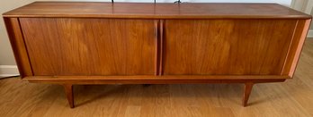 Mid Century Danish Tambour Door Teak Credenza By Bernahard Hedersen - LR6