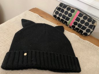 Kate Spade  Black 'CAT' Hat & Zip Pouch