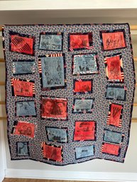 ONE OF A KIND Political Satire Quilt By Ethel Shulam Includes Boston Globe Comics In Red White And Blue - O2