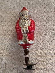 Antique Mercury Glass Santa With Metal Branch Clip From Germany - G3