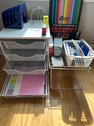 Assorted Office Supply Lot Includes Basket Tray, Stand, Paper And Accessories - O11