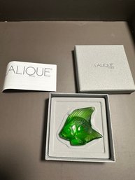Lalique Paris Green Meadow Crystal Glass Fish Figurine New In Box - A5a