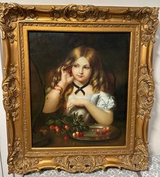 Large Wide Framed Print Of Young Girl With Cherries By D. Zepple  - A21