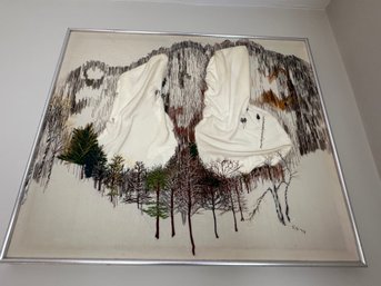 Textile Mountain Scene Signed By ES '73 - AO5