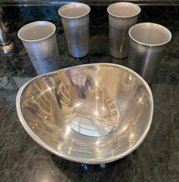 #776 Lot Of 5 Nambe Bowl 8 3/4' & 4 Kensington Tumbler