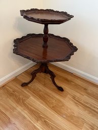 Two Tiered Round Ruffled Edged Carved Pie Table - D03
