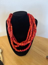 #98 Red Funky Necklace 18 Inch Long