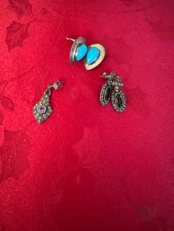 #123 Set Of 3 Sterling Earrings - Missing 1 Earring