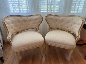 Two Unique Brocade French Provincial Inspired Button Backed Chairs  - L02