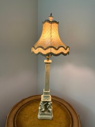 Vintage Tall Heavy Chalk Ware ? Table Lamp With 4 Cherubs On The Base - L09