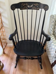 Signed Vintage Ethan Allen Boston Rocker Black With Bird And Strawberry Decal - K03