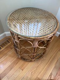 Round Glass Top Rattan Accent Table - K05
