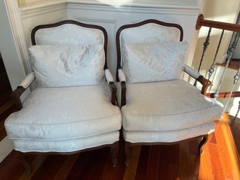 Two Matching French Rolled Arm Chairs By Custom Upholstery Inc. - LR1