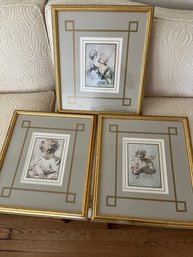 Four Coordinating Gold Toned Framed Cherub Pictures -  K11