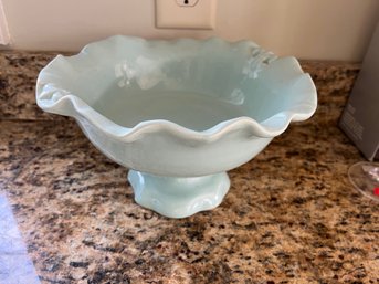 10 Inch Ice Blue Scolloped  Footed Bowl By Naioliche Jessica Italy - K27