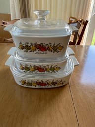 3 Vintage Corning Casserole Dishes With Covers - K35