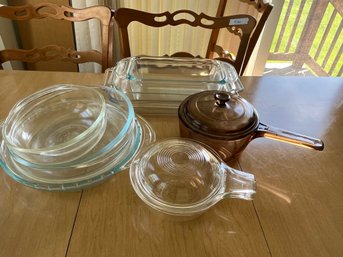 Assorted Clear Pyrex And  Brown Marked France - Baking Or Cookware Dishes - 9 Piece Lot - K36