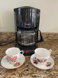 Mr. Coffee 10 Cup Coffee Maker And Two China Cups And Saucers - K