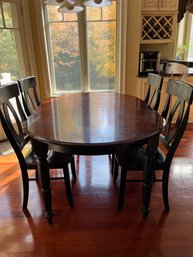 Turned Black Leg Oval Table With Brown Top And 4 Solid Wood Black Chairs - Needs TLC - K2