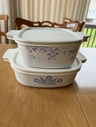 Two Vintage Corning Ware Casserole Dishes With Plastic Covers - K46