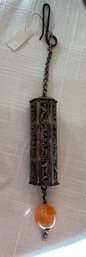 Antique Chinese Silver 6 Sided Cylinder Chatelaine With Fish And Floral Details Needle Case Or Holder - J7