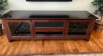 Long Glass Top Entertainment Storage / Console Chestnut Brown And Black - BM4