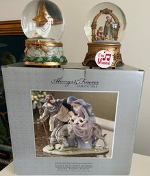 Holiday 3 Pc Lot - Boxed Manger Scene And Two Snow Globes - C01