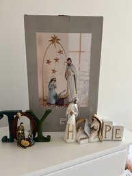 Holiday 3 Pc Lot - Boxed Manger Scene, Joy And Hope Signs  - C02
