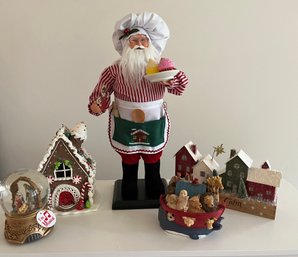 Baking Santa, Ginger Bread House And More 5 Piece Lot - C04