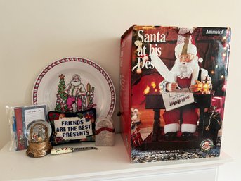 Assorted Holiday Treasures - Boxed Santa At His Desk , Friend's Pillow And Snow Globe - C11