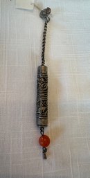 Antique Silver Cylinder Chatelaine Or Needle Case / Holder In Leaf Pattern - J16