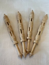 4 Intricately Carved Wooden Lace Bobbins That Appear New - J21