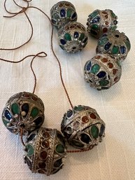 7 Larger Handmade Silver And Gem Beads From Morocco- J22