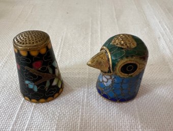 2 Enamel Cloisonne Metal Thimbles, One Is A Bird - J30