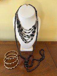 WHBM Extra Long Beaded Necklace, 1 VCLM Multi-strand Necklace And 3 Sparkly Bangles ..43