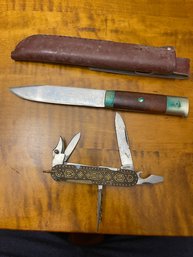 A Norway Bergans Sliring Knife And A Fancy Pocket Knife