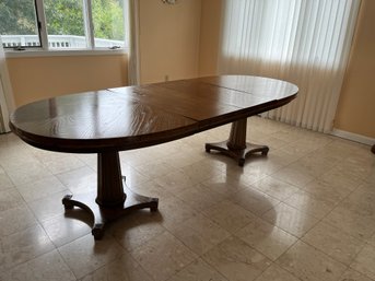 Large Double Pedestal Wooden Dining Table With 2 Leaves - D17
