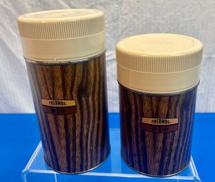 2 Vintage Wood Grain Thermoses